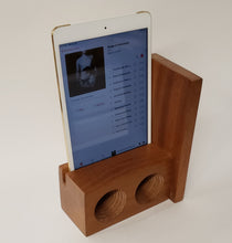 Load image into Gallery viewer, The AMP Mini a hand made wooden passive speaker. fits an IPad Mini 2, 3, or 4