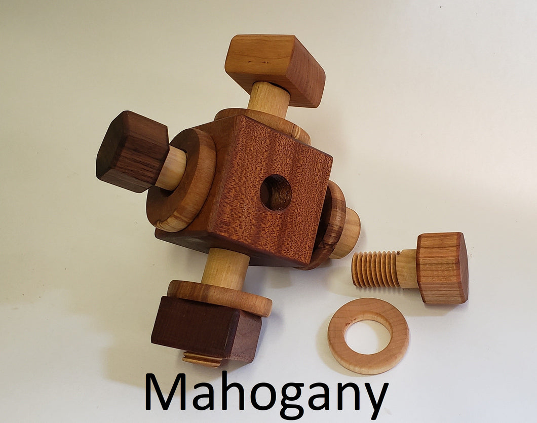 Wooden Activity Cube Nuts and Bolts Montessori toys