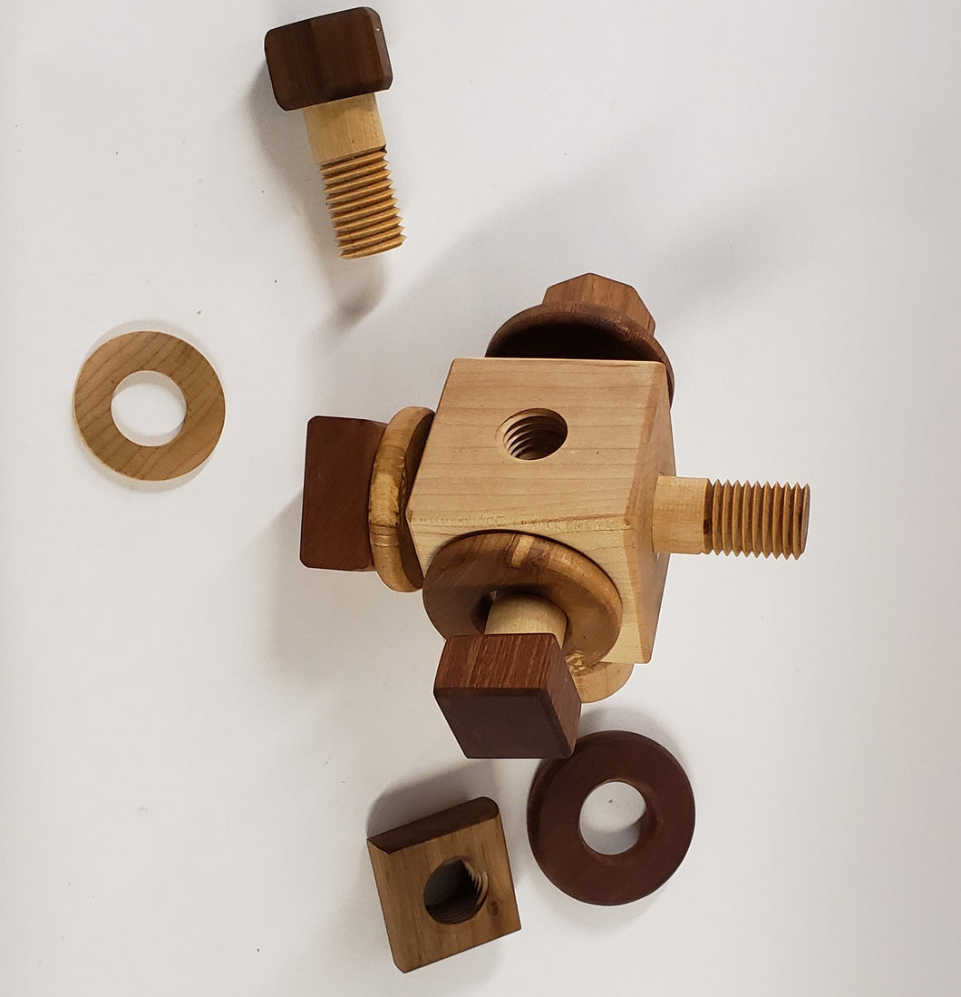 Wooden Activity Cube Nuts and Bolts Montessori toys